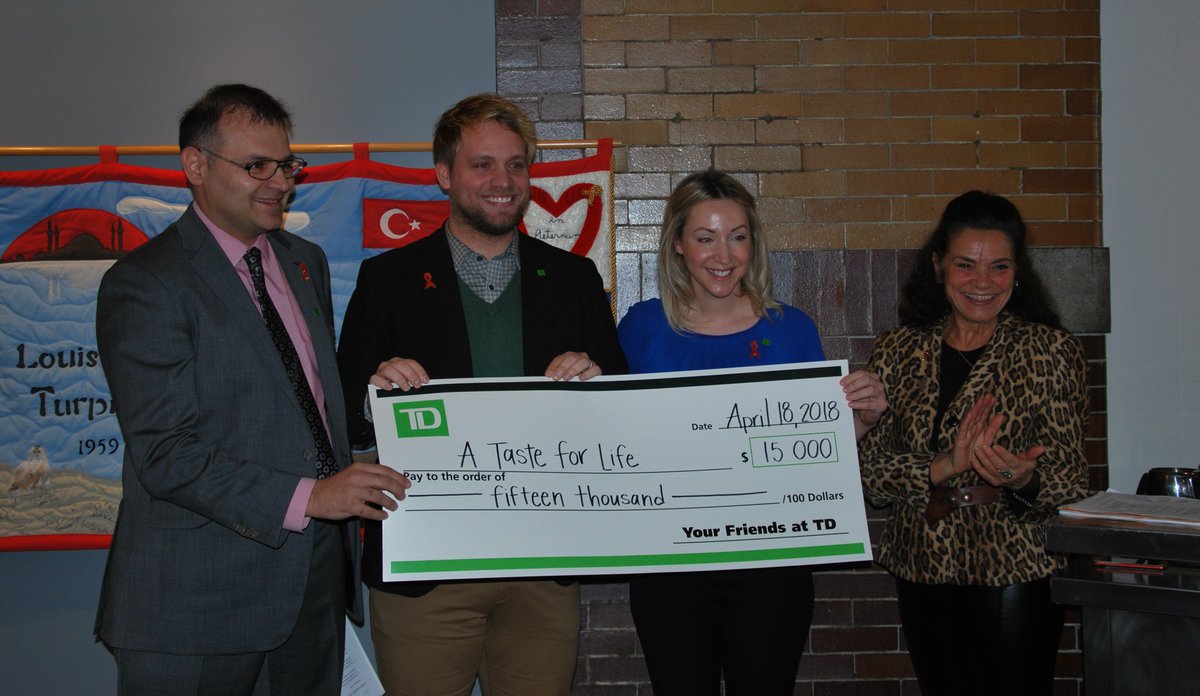 atasteforlifeot's tweet photo. Thank you @TD_Canada &amp; their #Ottawa team for the unwavering support for A Taste for Life! Your generous donation at yesterday's kick-off and 10 years of sponsorship mean the world to us, @snowyowlaidsfnd &amp; @MoreThanAHouse! #TDCares @PietroTD @JRoelcke @BrendaBond_TD https://t.co/rAJDxA4W8I