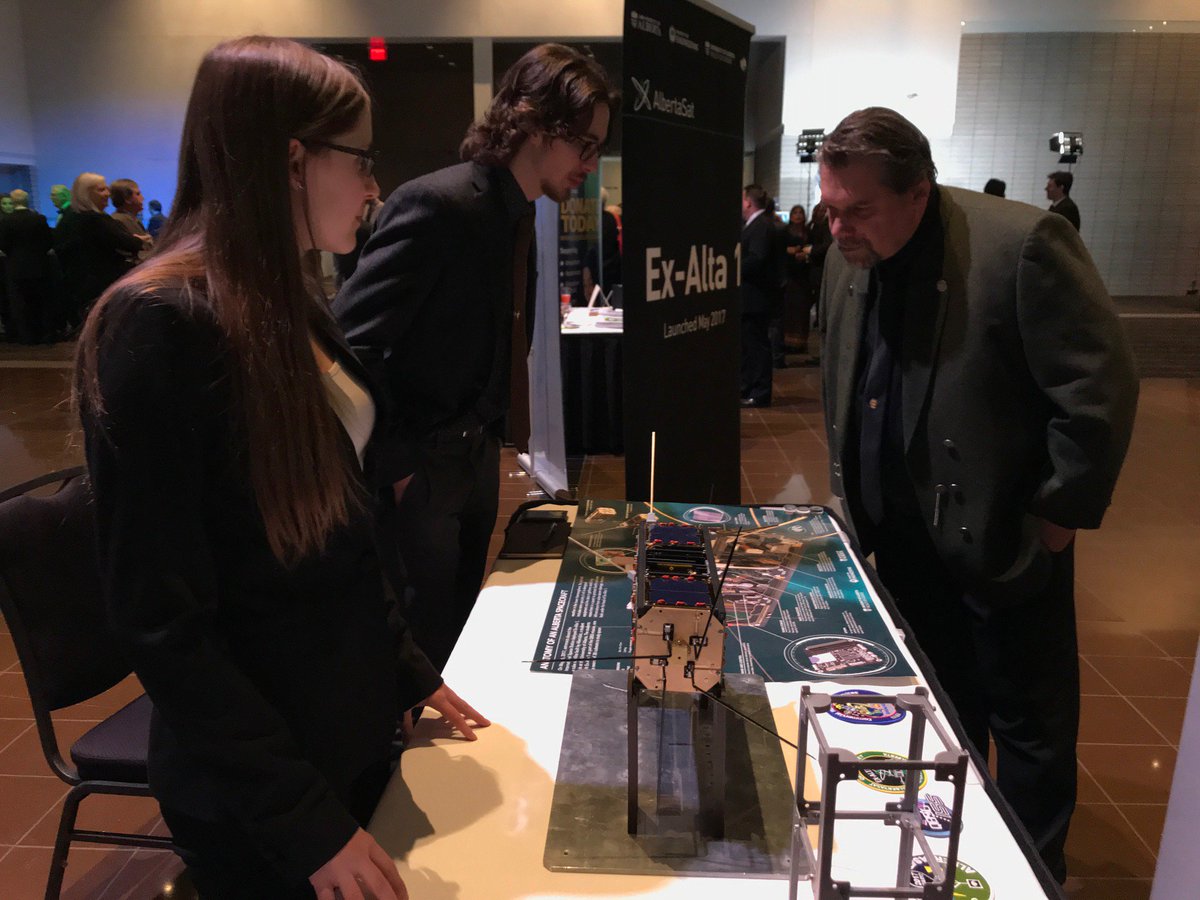 APEGA_AB's tweet photo. These @AlbertaSat  @UAlberta_Eng  students are designing, building, and dreaming up new cube satellites at #UAlberta for space science and education! They're sharing their latest project at #APEGASummit. Thanks for coming #AlbertaSat ! https://t.co/84JrcUxwc1
