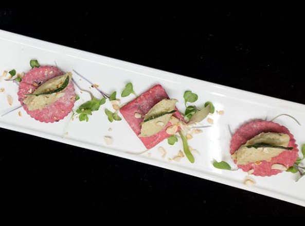contempcater's tweet photo. YES, plant based cuisine can be exciting! House made beet flour crackers and cashew cheese, crispy fried sage https://t.co/1WmEgPD5CI https://t.co/qV3TabmvRN