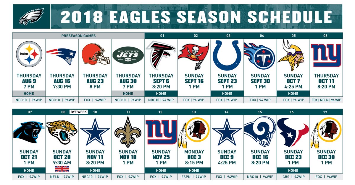 Philadelphia Eagles on X: 'Take a closer look at the #Eagles 2018 schedule.  #FlyEaglesFly More Details:    / X