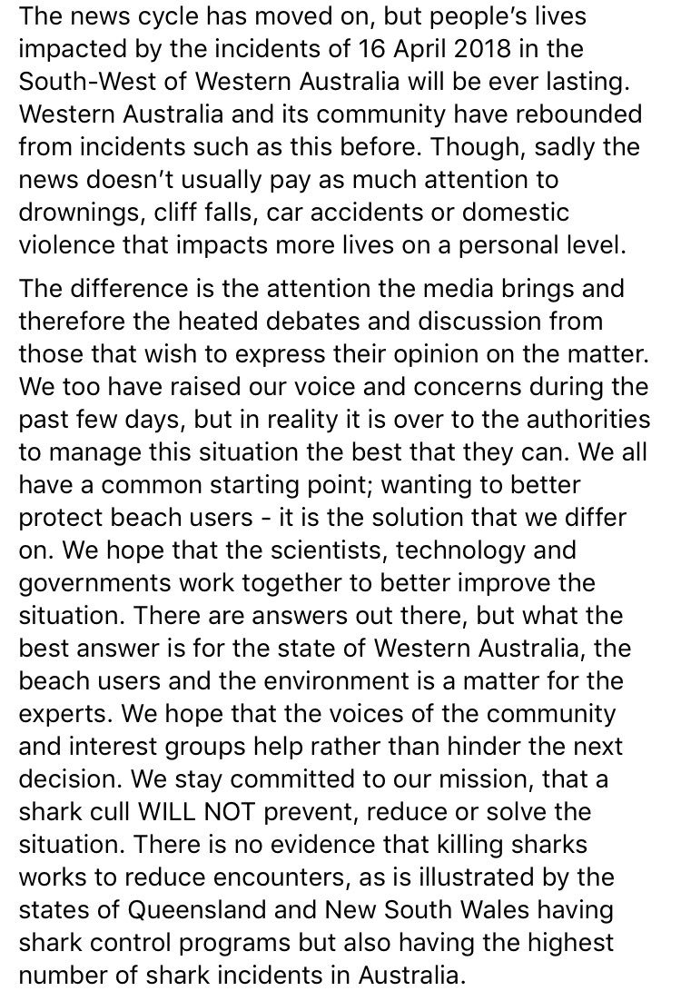 nosharkcull1's tweet photo. Our statement following the incidents of 16 April 2018 in south-west Western Australia. https://t.co/xQ7Gvcs5iK