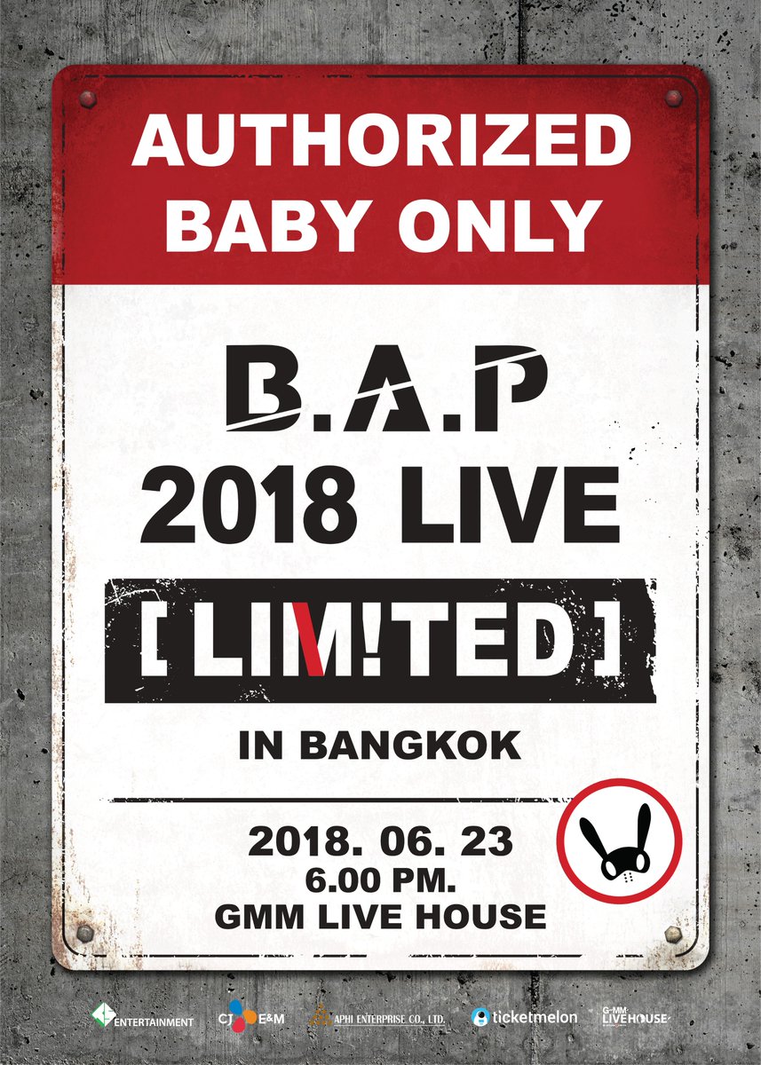 TS_Enter's tweet photo. 안녕하세요 TS엔터테인먼트입니다. 
B.A.P 2018 LIVE [LIMITED] IN BANGKOK 안내드립니다.
#BAP #BAP_2018LIVE #LIMITED

날짜: 2018.06.23 (토) 6PM
장소: GMM Live House
티켓 예매처: Ticketmelon https://t.co/SRLUqqXVYu
문의: APHI Enterprise https://t.co/9Y47HMOFK5

Be the AUTHORIZED BABY. https://t.co/GzfKWPzFkp
