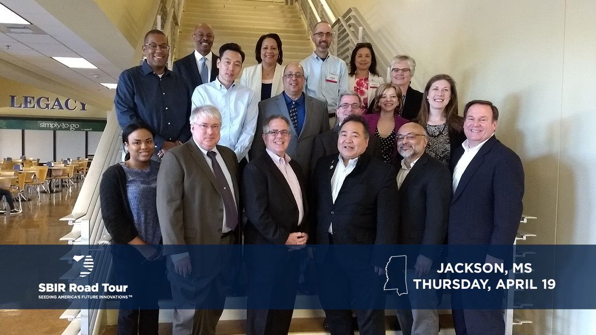 Small Biz Innovation Research (SBIR) Road Tour
AMERICA'S LARGEST SEED FUND
Came to Jackson, Mississippi today!
Proud to host with <a href="/SouthernMiss/">Southern Miss</a> <a href="/JacksonStateU/">Jackson State U.</a> &amp; <a href="/MISTCluster/">MIST Cluster</a>
buff.ly/2qKV7z8