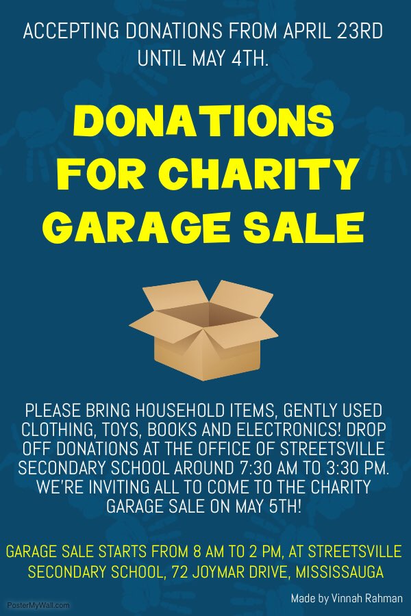 StreetsvilleSS's tweet photo. Streetsville's Rotary Interact Club is hosting its 3rd annual Community Garage Sale! This charity event is in support of DareArts Indigenous First Roots, a student arts program for indigenous youth in northern Ontario. @PeelSchools @sssinteractclub @TrusteeCrocker https://t.co/HCWD6W7xHF