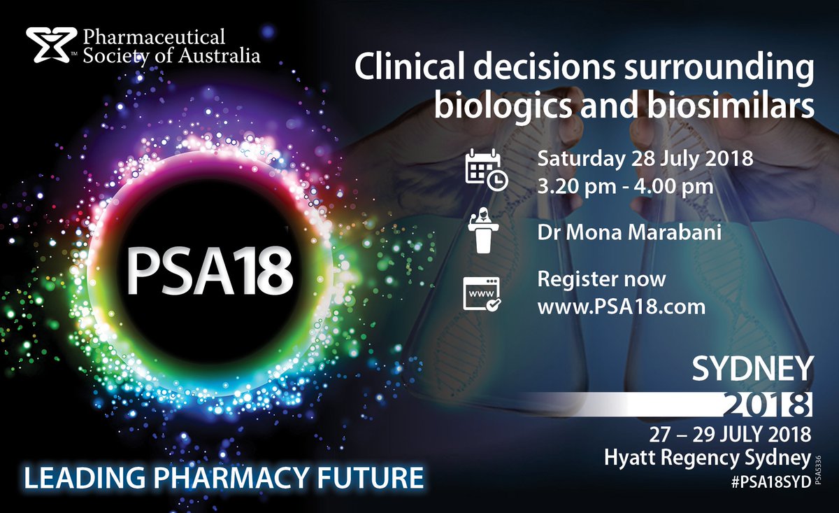 Are you ready? The introduction of #biosimilar medicines has widened the scope of brand substitution in Australia &amp; #pharmacists will be increasingly faced with opportunities to engage consumers in discussions about biosimilar substitution. 
PSA18.com #PSA18SYD