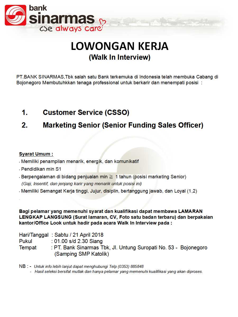 Bojonegorokarir On Twitter Walk In Interview Pt Bank Sinarmas Bojonegoro