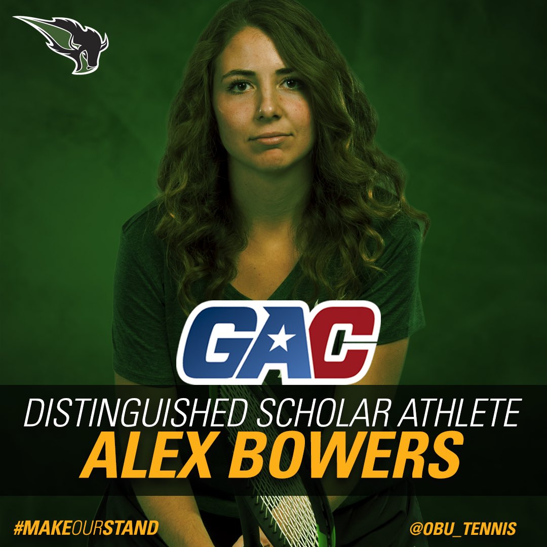 OBU_Tennis's tweet photo. In recognition of their outstanding work in the classroom, as well as contributions to their team, Caroline Abbe and Alex Bowers were named Distinguished Scholar Athletes by @GACAthletics! #MakeOurStand https://t.co/hsH2pl4sY7