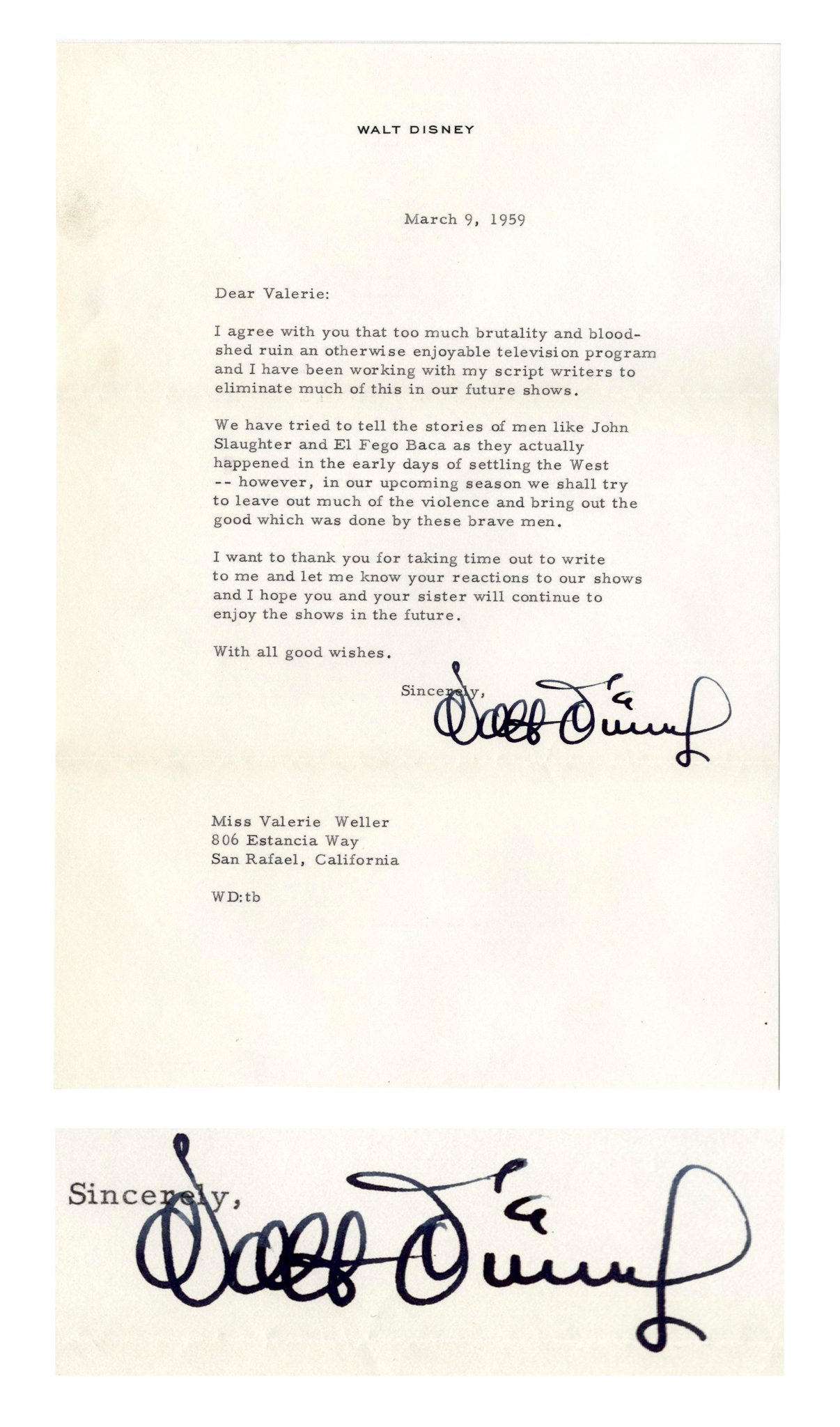 Nds Auctions Pa Twitter Walt Disney Rare Signed Letter About Violence On Tv Too Much Brutality And Bloodshed Ruin An Otherwise Enjoyable Television Program At Auction April 26th T Co T5andsimgw Waltdisney T Co Iinozhu2ch Nds Auctions Pa Twitter Walt Disney Rare Signed Letter About Violence On Tv Too Much Brutality And Bloodshed Ruin An Otherwise Enjoyable Television Program At Auction April 26th T Co T5andsimgw Waltdisney T Co Iinozhu2ch