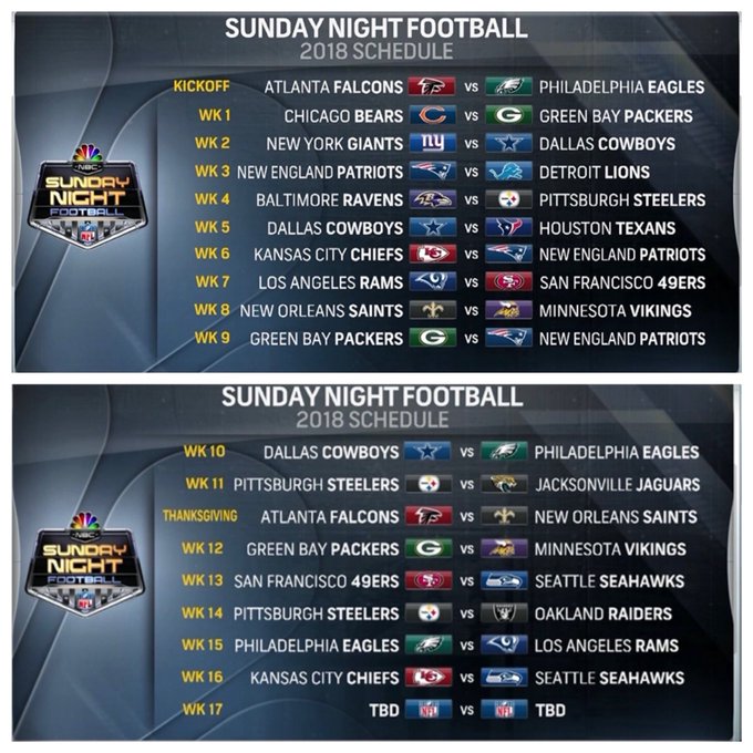 Nfl Schedule Full List Of Primetime Games Including Tnf Snf Mnf Hot