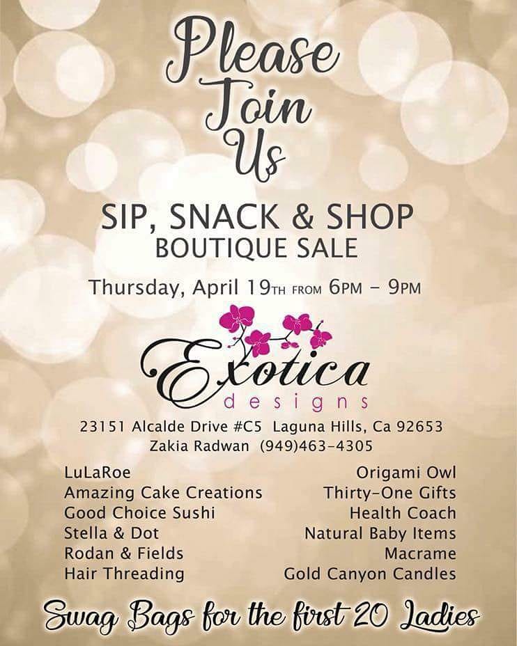 MorganAshley815's tweet photo. Are you in the #lagunahills area? Stop by and shop! We have food, champagne and great vendors. Get your #mothersday shopping done! https://t.co/JRlSxtiTkg