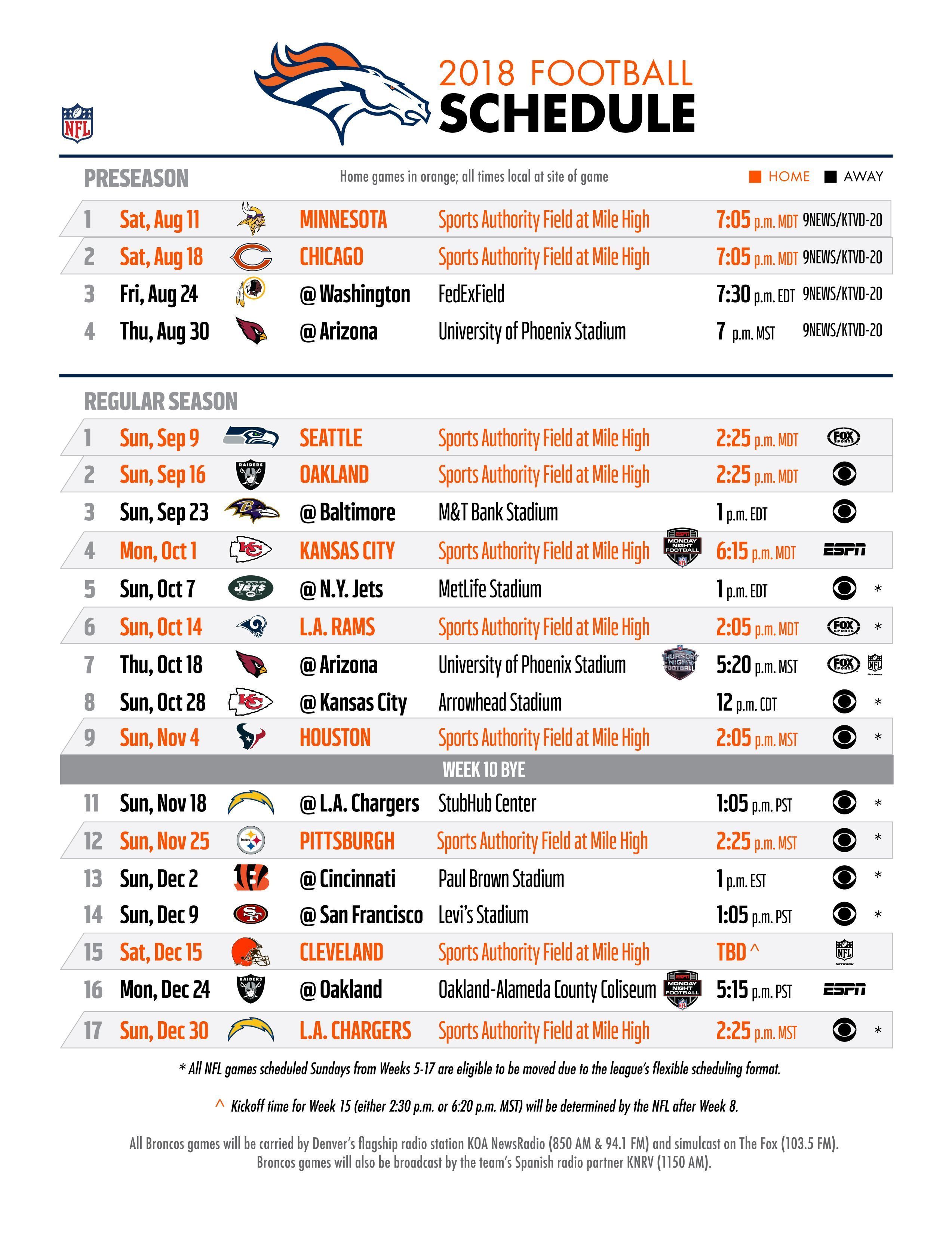 Denver Broncos Schedule 2024 25 Printable Gaby Pansie