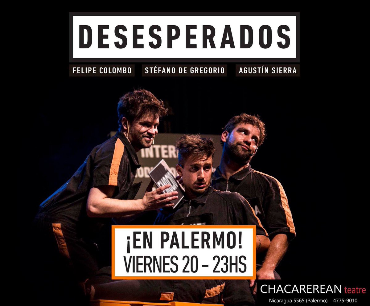 DesesperadosLO's tweet photo. Sabías que ingresando el código DESESPERADOS en Plateanet tenés un 2x1 exclusivo en la compra de tus entradas para la función en el @chacarerean ? https://t.co/nF2ZcWBb5x https://t.co/2BSeGiC4kG