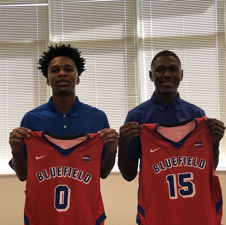 DudleyBball's tweet photo. Congratulations to Tim Boulware and Kevon Wright on signing today to further the academic and basketball careers at Bluefield College. The entire Dudley community is absolutely proud of you guys. #nostudentloans #highcharacterguys #pantherpride #Bluefieldbound https://t.co/cIHVbEU0hS