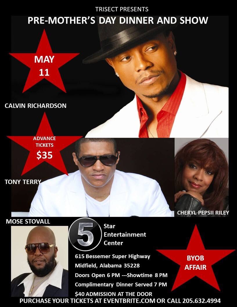 PurifoyAnita's tweet photo. 🚨Just a few tables left, call NOW to purchase your spot!  Hurry tickets are moving fast for this memorable Pre-Mother’s Day dinner and show! 
#BYOB #Alabama #Birmingham #Goodfood #music #tonyterry #calvinrichardson #cherylpepsiiriley #TriSect https://t.co/ZPTSOQwsco