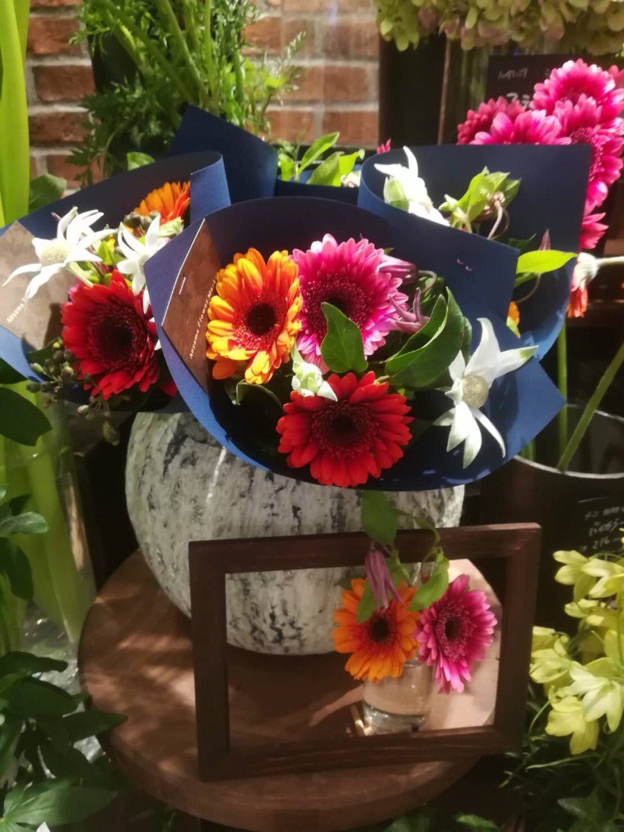 青山フラワーマーケット A Twitter 京都ザ キューブ店ではガーベラフェアを開催中 アンティークなトーンの花やグリーンを合わせたり 色の彩度をあえて異質なものと合わせたり 色の組み合わせをミックスしたり ガーベラ品種も一風変わったコたち揃えておりますよ