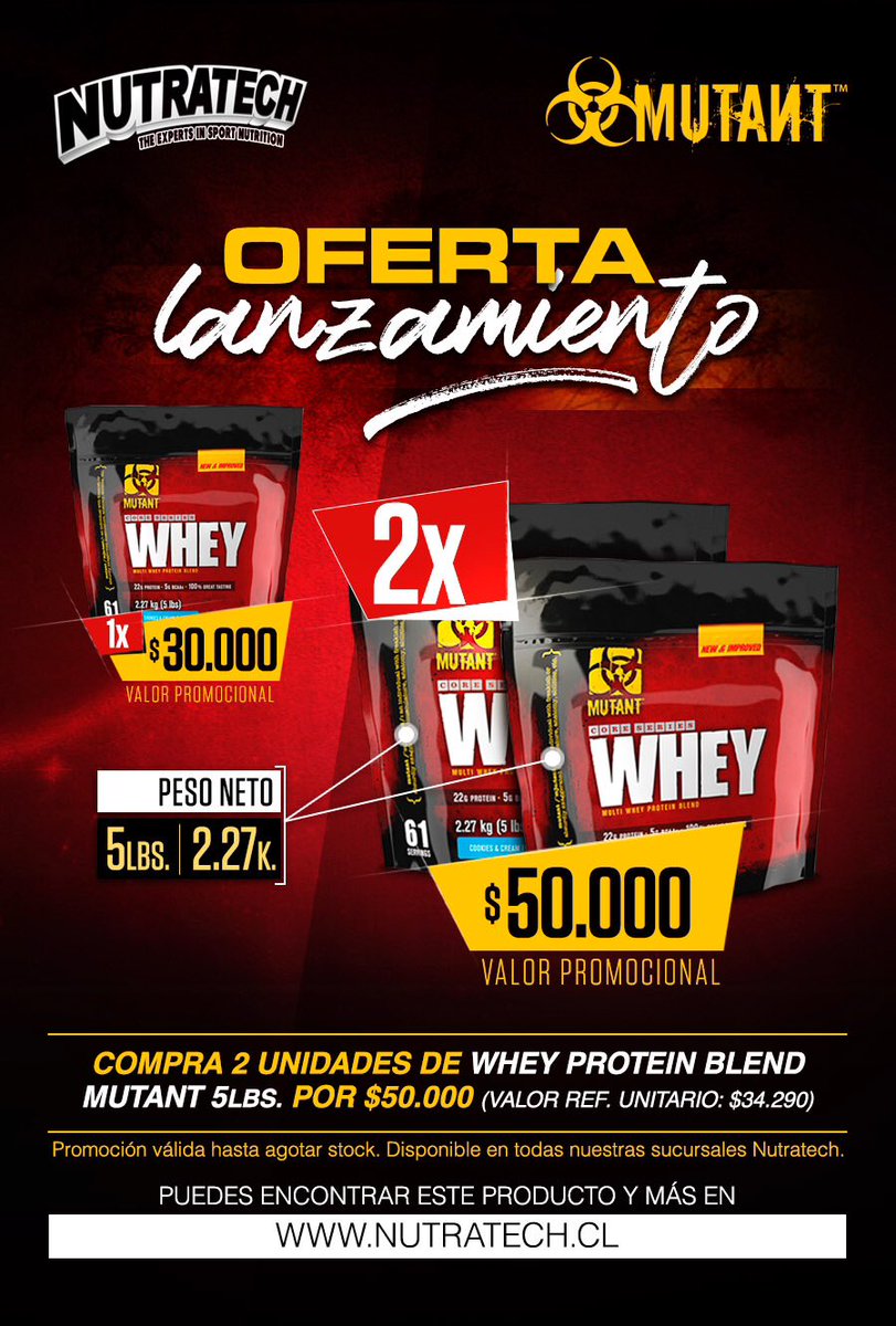 nutratech's tweet photo. Oferton nutra por lanzamiento!! Hasta agotar stock (promoción valida solo en tiendas) #mutant #nutratech https://t.co/rPT6VW5jsg