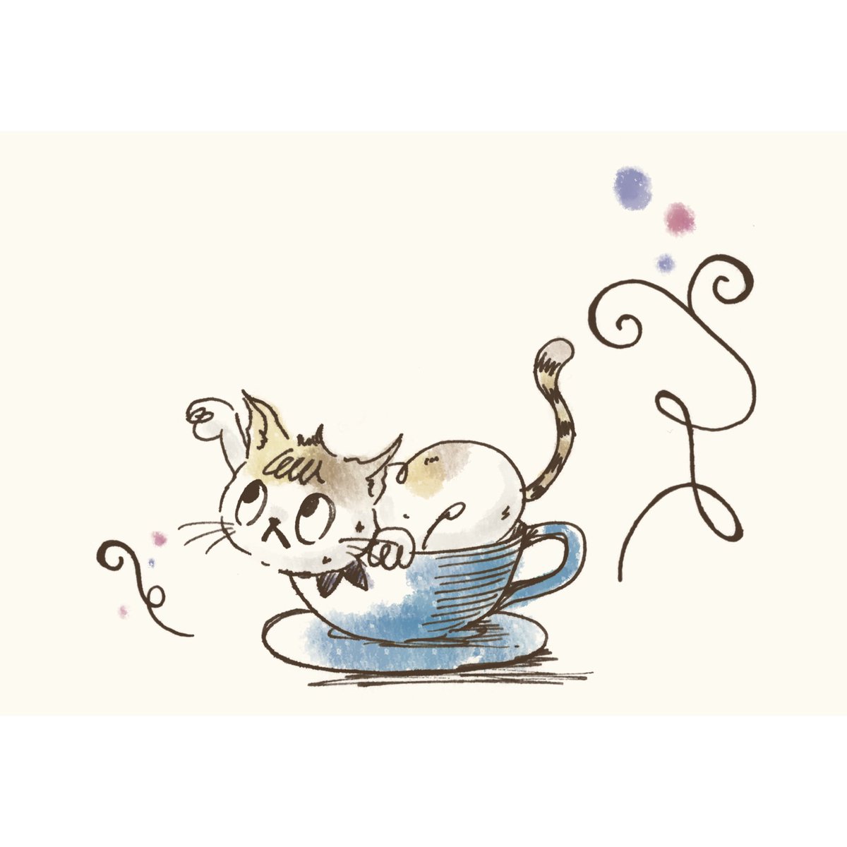 喫茶noizm 猫と喫茶店イラスト7 カフェノートと作る為に描いてみました 万年筆によって滲みが違いますね タッチも少し変わっちゃってます ねこ 猫 Cat イラスト Illustration Postcard ポストカード 万年筆 手描き Coffee 珈琲
