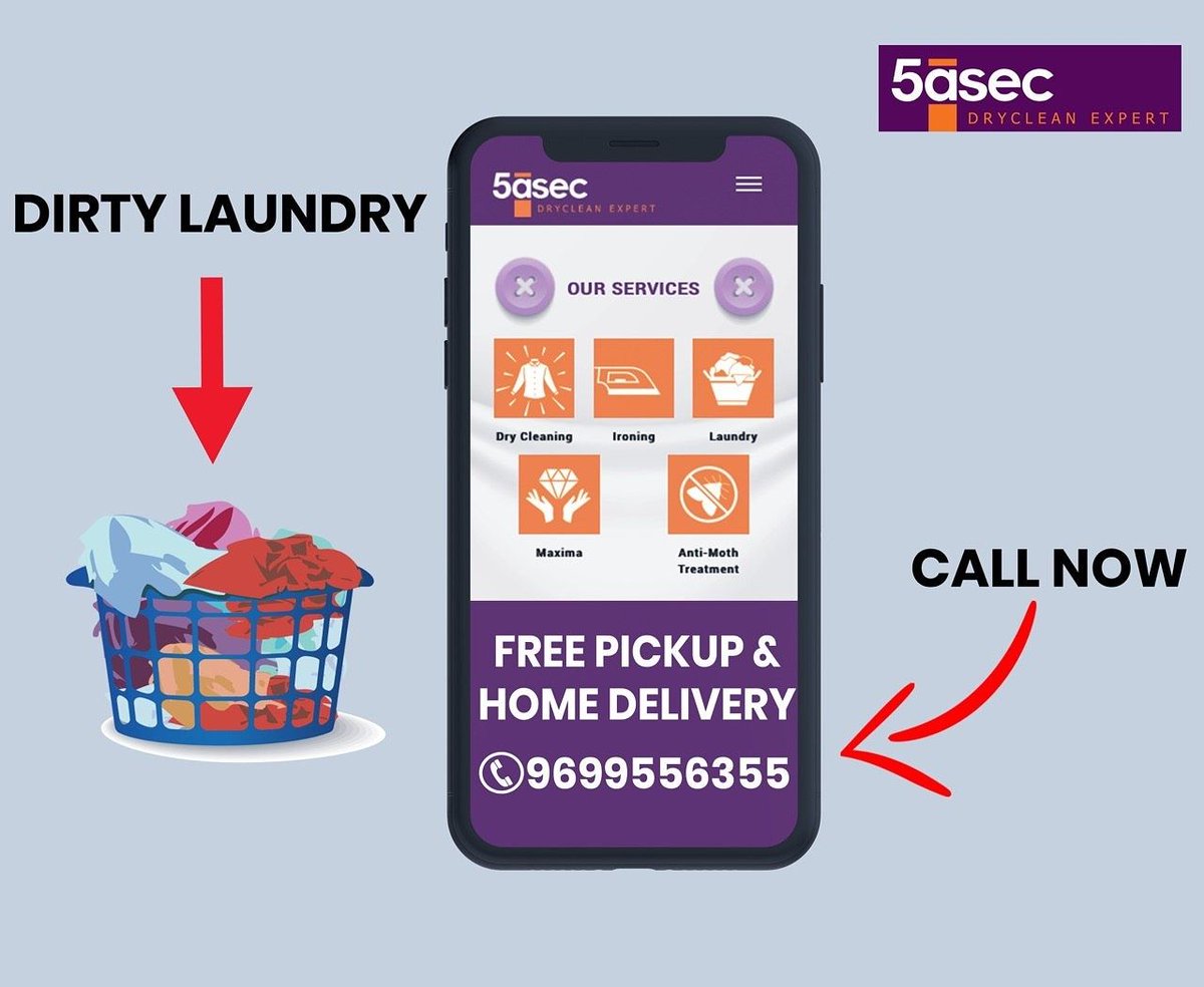 No one likes dirty Laundry in their life, especially when Weekend's around the corner, So, now call and get your clothes Dry Cleaned. #5asecIndia #5àsec #weekend #laundry #DryCleanExpert #DryCleanServices #laundryday #weekendlaundry #laundrybasket #laundrymat