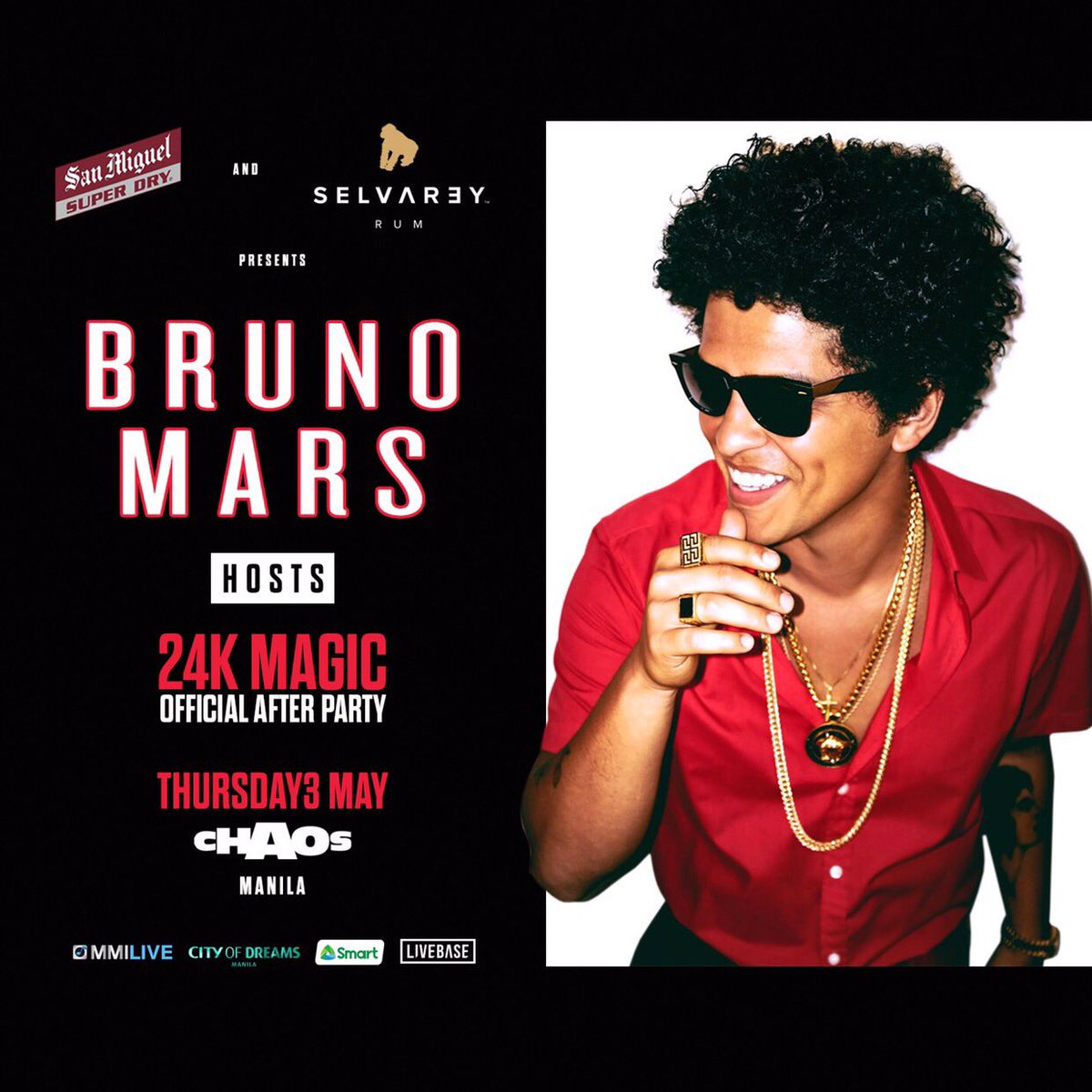 itsarpee's tweet photo. If you’re drippin’ in finesse, come party with us 24k magic style as Bruno Mars hosts his own 24k Official After Party on May 3 at Chaos Manila!  Tickets go on sale today at @sm_tickets! For tables, please call @mmilive at 846-9450. #24KOFFICIALAFTERPARTY https://t.co/ghz03bHANN