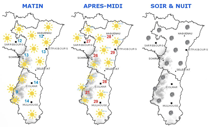 manutopmusic's tweet photo. #meteo #Atmorisk Soleil toute la journée. Matin : 9 à 13° Après-midi : 27 à 29° Week-end : Samedi : soleil et 28° Dimanche : soleil, mais ça pourrait commencer à se gâter dans l’après-midi avec l’arrivée de nuages par le nord de l’#Alsace https://t.co/GXe3EOAL2V