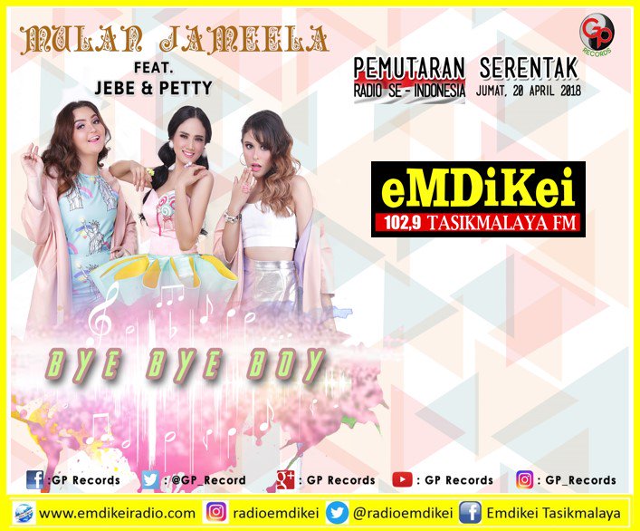 NOW   #PemutaranSerentak Track Terbaru dari <a href="/JameelaOfficial/">Mulan Jameela</a> 
<a href="/JEPEofficial/">JeBe & Petty</a>  - Bye Bye Boy. CC: <a href="/GP_Record/">GP Records</a> #ByeByeBoy