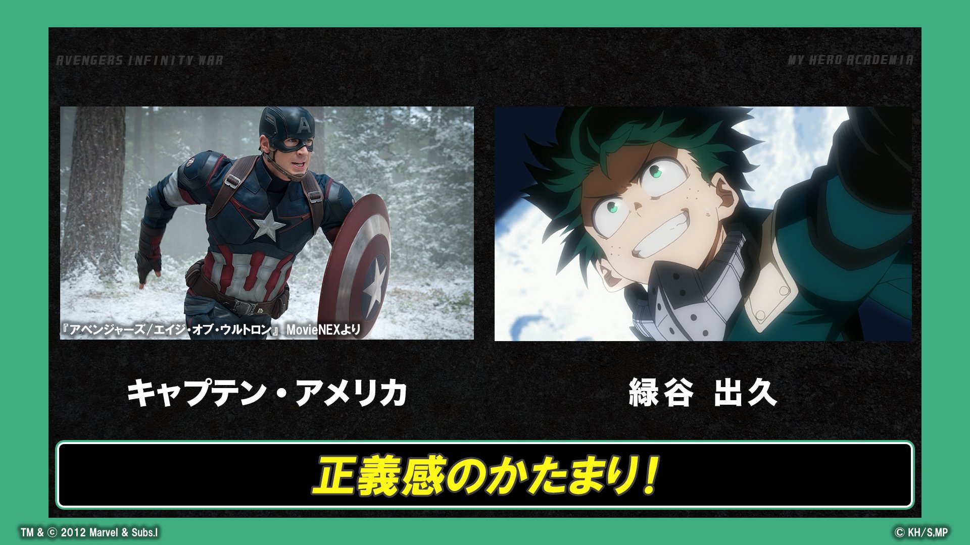 僕のヒーローアカデミア ヒロアカ アニメ公式 Twitter પર ヒロアカ アベンジャーズ インフィニティ ウォーコラボ 雄英高校 ヒーロー科1年a組の緑谷出久が アベンジャーズのキャプテン アメリカをプッシュ 特別映像はコチラ T Co Nyosye2zac