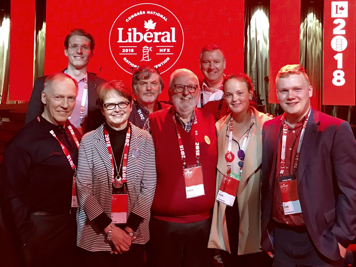HuronBruceFLA's tweet photo. Great first day at the federal Liberal convention in Halifax for members of the @HuronBruceFLA delegation: Front, l-r: David Walker, Sally Walker, Duncan Jewell, Chloe Field, Sean Mitchell. Back row l-r: James Lindsay, Julian Glowacki, Allan Thompson. #Lib2018 https://t.co/WxOVvT2u1g