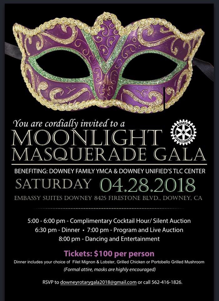 Join the fun next Saturday night at the Rotary Gala benefiting Downey Unified School Districts TLC center and the Downey YMCA. Please email or call for tickets as seating is limited and selling quickly. We look forward to your continued support!