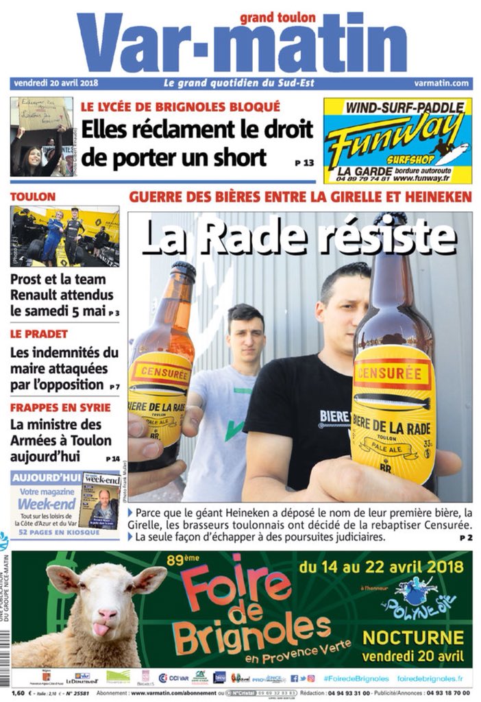 Var-matin (@var_matin) on Twitter photo La Une de Var-matin, édition Grand Toulon, du vendredi 20 avril 2018 🐟🐠<a href="/bieredelarade/">Bière de la Rade</a> La Une de Var-matin, édition Grand Toulon, du vendredi 20 avril 2018 🐟🐠<a href="/bieredelarade/">Bière de la Rade</a>