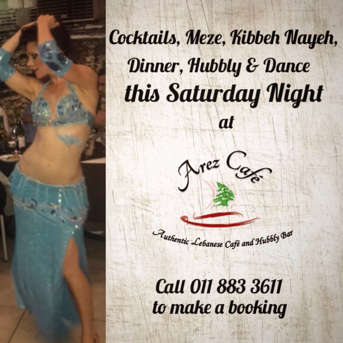 Join us this Saturday for an evening of delicious food, an assortment of drinks, flavourful hubblies and talented belly dancers!! ✨ Book your table by calling 011 883 3611. Bookings are essential! 🇱🇧