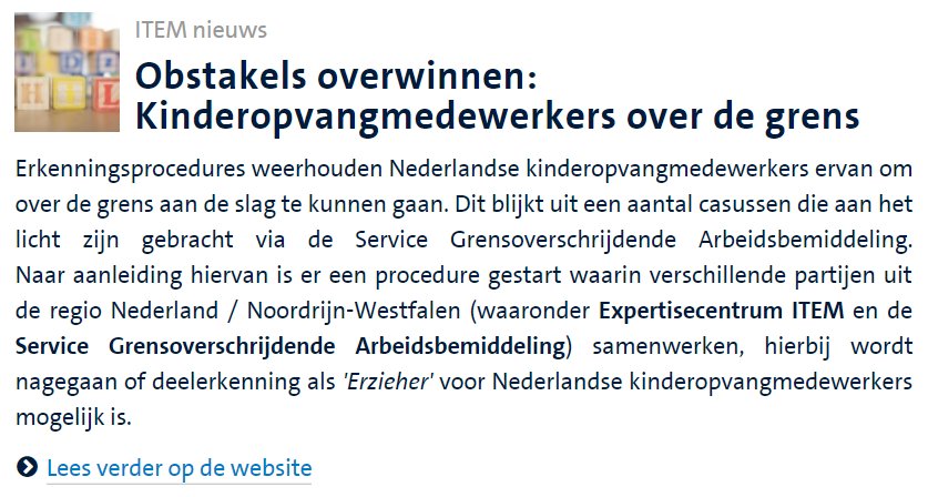 ITEM_UM's tweet photo. 📰 ITEM #proefprocedure:
Obstakels overwinnen: Kinderopvangmedewerkers over de grens #NRW
#Erkenningsprocedures weerhouden Nederlandse #kinderopvangmedewerkers ervan om over de #grens aan de slag te kunnen gaan.
#SGA #ITEM #Erzieher
🔎 Lees meer via https://t.co/XlvzyfiR4y https://t.co/G6GkYhzbNz