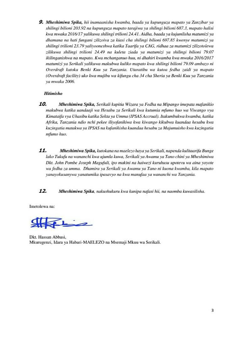 Ufafanuzi makini wa Serikali kuhusu tr.  1.5