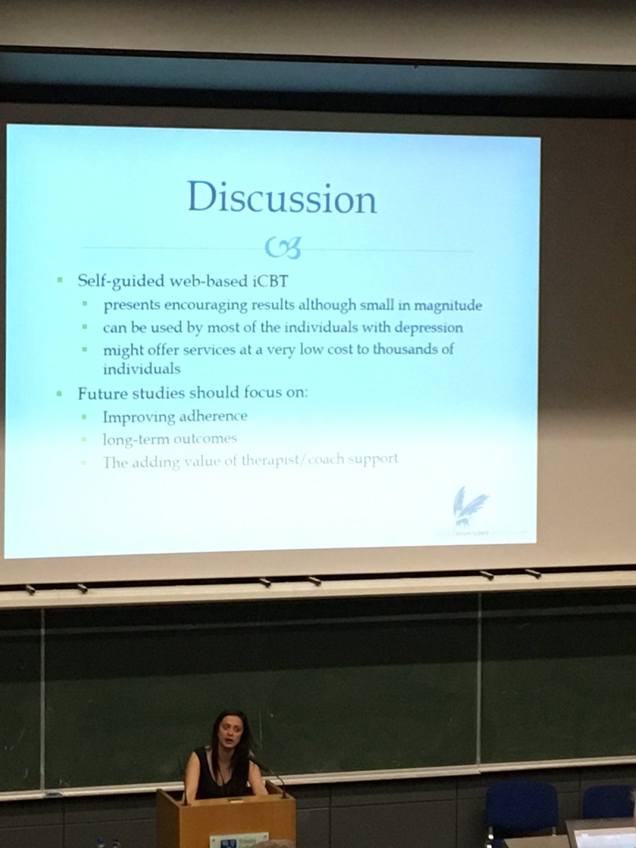 Elayne Ahern (@elayneahern) on Twitter photo Great talk by <a href="/KaryotakiEirini/">Eirini Karyotaki</a> on the potential of self-guided iCBT to address the demand for accessible mental health services #ESRII2018 Great talk by <a href="/KaryotakiEirini/">Eirini Karyotaki</a> on the potential of self-guided iCBT to address the demand for accessible mental health services #ESRII2018