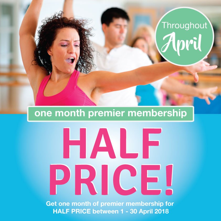 Don't forget to take advantage of our great offer this April - one month of premier membership for HALF PRICE! ht.ly/D4z330jpspe

#membershipoffer #gym #swim #groupexercise #getactive