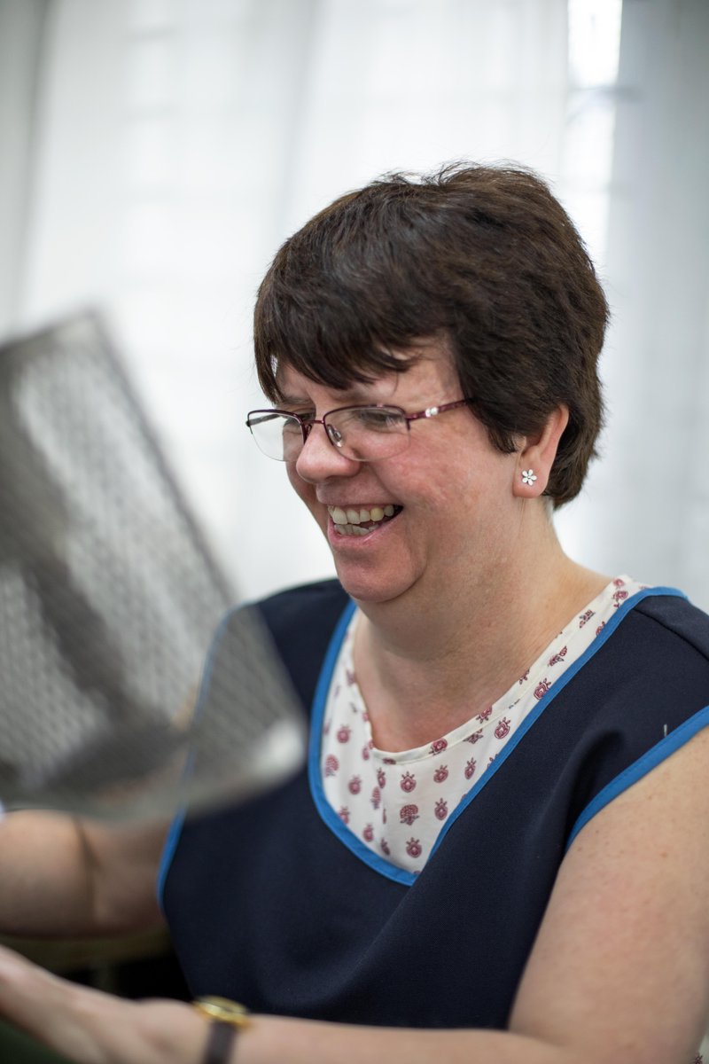 PrivateWhiteVC's tweet photo. Sue celebrates her 10th anniversary at the factory next week- for those of you who wear any of our ventile products, the chances are it was Sue who taped the seams and made them 100% waterproof. #FactoryFaces https://t.co/eFPM0zp1GR