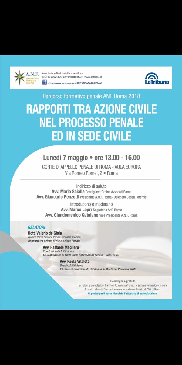 Utile per Colleghi  penalisti e civilisti ... vi aspettiamo!! ✌️
