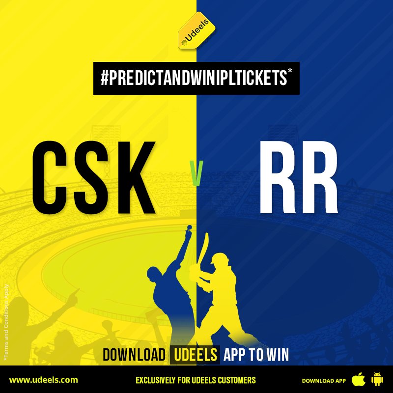 Udeels_India's tweet photo. #IPL2018 #ContestAlert
Guess who wins tonight's #IPL match – #CSKvRR and win* the #IPLTickets for #SRH   vs. #CSK match on April 22, 2018, held in #Hyderabad! Share a screenshot of the downloaded Udeels app along with your guesses. 
*TC:https://t.co/OedaEUovft https://t.co/drcD4A0wfZ