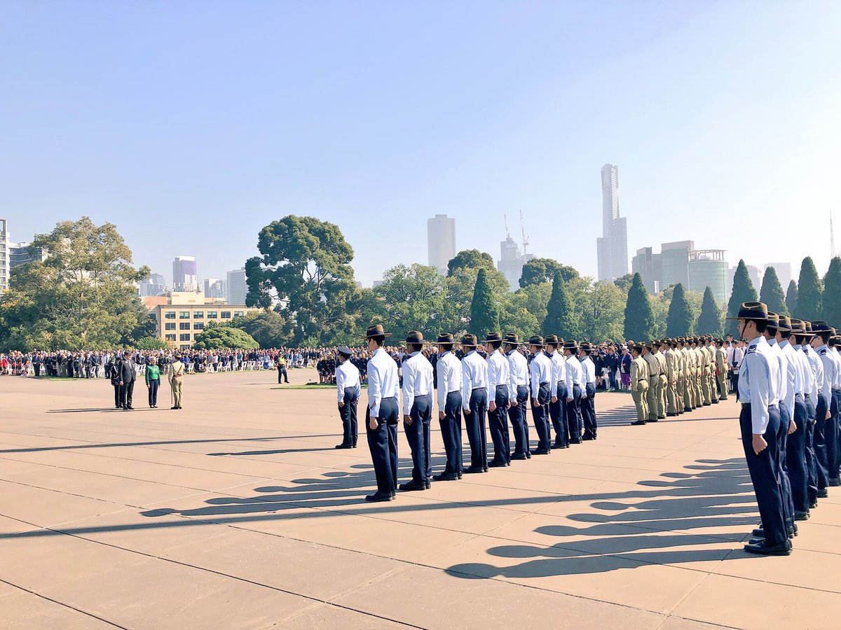 VicGovernor's tweet photo. A pleasure to see so many school children learning about Anzac Day at Melbourne Legacy’s 87th ANZAC Commemoration Ceremony for students @ShrineMelbourne @LegacyMelbourne https://t.co/uonlgbFTGR