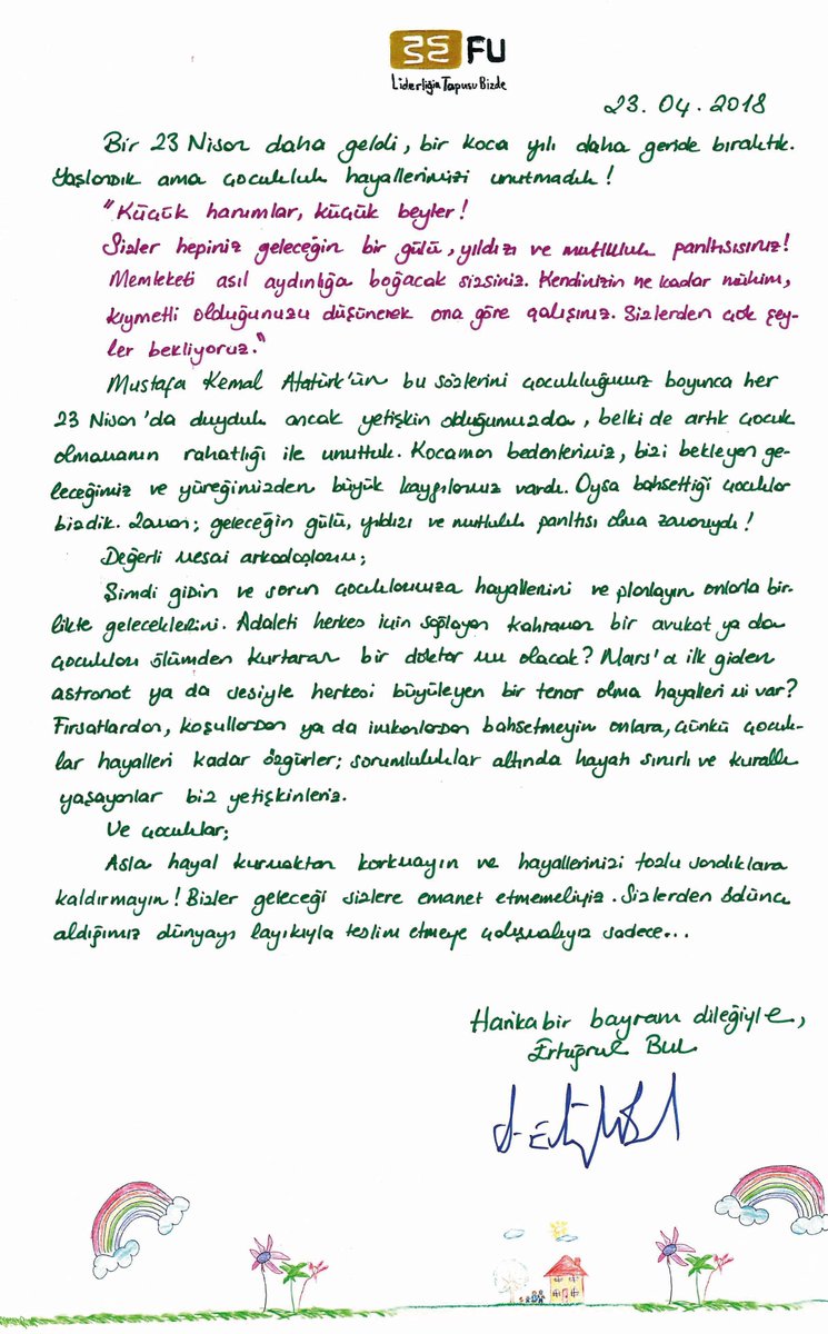 #23Nisan kutlu olsun! Genel Müdürümüz Ertuğrul Bul'un #23NisanUlusalEgemenlikveÇocukBayramı mesajı için görsele tıklayın: