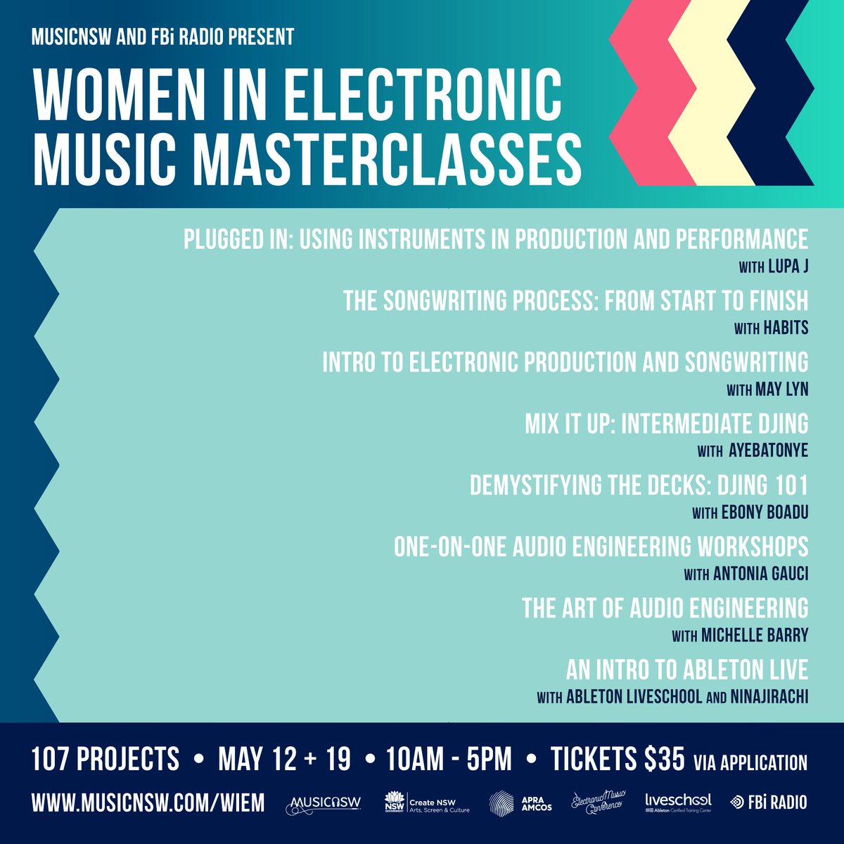 MusicNSW (@musicnsw) on Twitter photo MusicNSW and <a href="/FBiRadio/">FBi Radio</a> are proud to present the #WomenInElectronicMusic Masterclasses for 2018 🎤 Learn from the best in electronic music at <a href="/107projects/">107</a> with <a href="/Lupa_J/">Lupa J</a>, HABITS, <a href="/MayLyn_C/">Maylyn c Marcial</a>, <a href="/EbonyBoadu/">Ebony</a>, @ayebatonyeabra , <a href="/AntoniaGauci/">Antonia Gauci</a>, Michelle Barry, <a href="/Liveschool/">Liveschool</a> & <a href="/Ninajirachi/">ninajirachi</a> 👌 MusicNSW and <a href="/FBiRadio/">FBi Radio</a> are proud to present the #WomenInElectronicMusic Masterclasses for 2018 🎤 Learn from the best in electronic music at <a href="/107projects/">107</a> with <a href="/Lupa_J/">Lupa J</a>, HABITS, <a href="/MayLyn_C/">Maylyn c Marcial</a>, <a href="/EbonyBoadu/">Ebony</a>, @ayebatonyeabra , <a href="/AntoniaGauci/">Antonia Gauci</a>, Michelle Barry, <a href="/Liveschool/">Liveschool</a> & <a href="/Ninajirachi/">ninajirachi</a> 👌