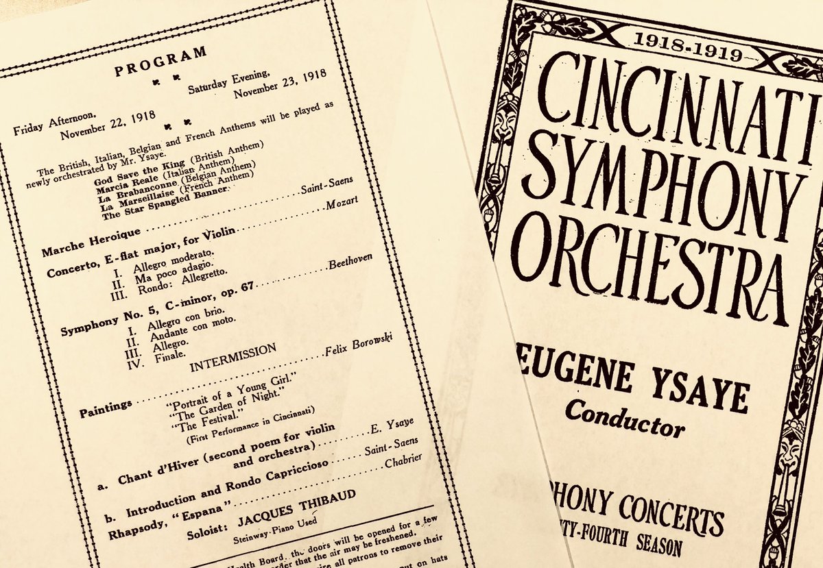 LouisLangree's tweet photo. Merci aux bibliothécaires de @CincySymphony #MaryJudge #ChristinaEaton d’avoir présenté au Consul Général de France 🇫🇷 @GJ_Lacroix quelques précieux programmes dont ceux du “brilliant young French orchestral conductor Edgar Varèse” (1918) et de “Monsieur Camille Saint-Saëns” https://t.co/TIPV9vhnMa