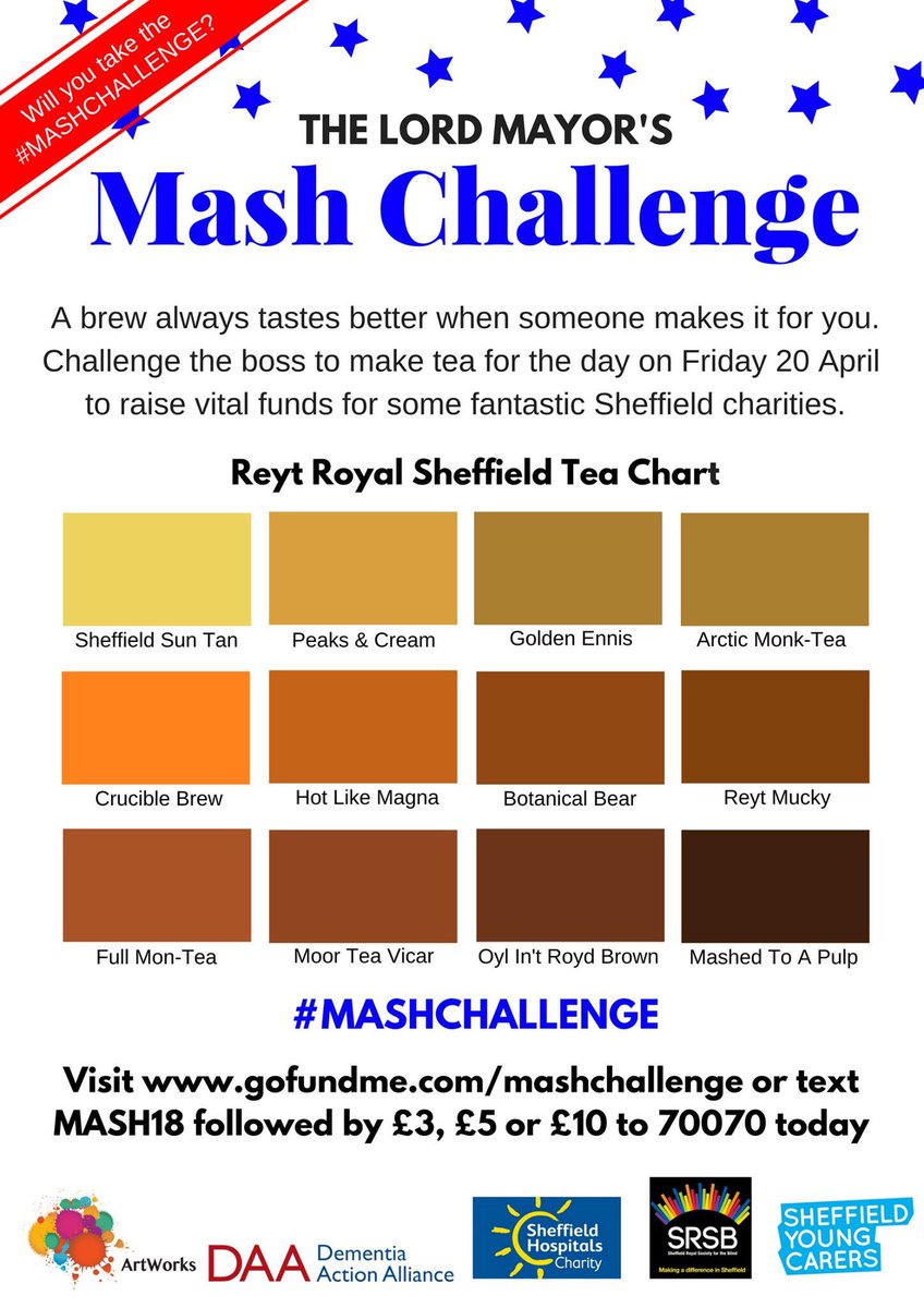 Getting ready for a busy morning of mashing with an Arctic Monk-tea ☕️. Tweet us about your Sheff brew of choice and while the kettle is boiling you may as well Text MASH18 followed by £3, £5 or £10 to 70070. Pass it on! <a href="/SheffYoungC/">Sheffield Young Carers</a> <a href="/Mayorsconsort/">LordMayorsConsort</a> #mashchallenge