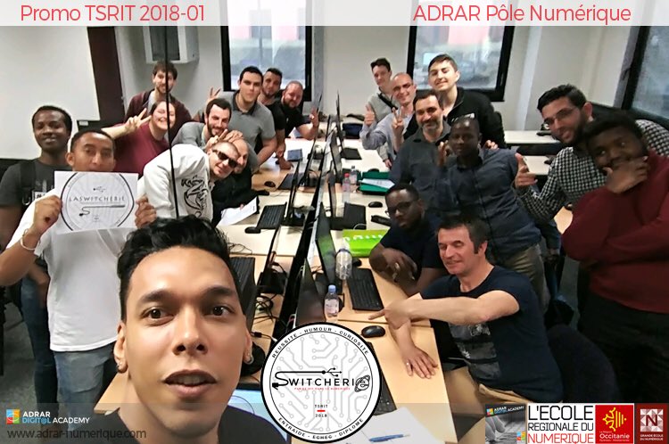 Adrar_Numerique's tweet photo. La promo #tsrit 18-01 affiche son #blason 🏳️ la « switcherie » 🤙🏼 😁 ✌🏼😉 #sysadmin #reseaux #infrastructure #Telecoms #numerique #adrarnumerique #Occitanie ☀️ 🚀 https://t.co/4hXxGG1jq9