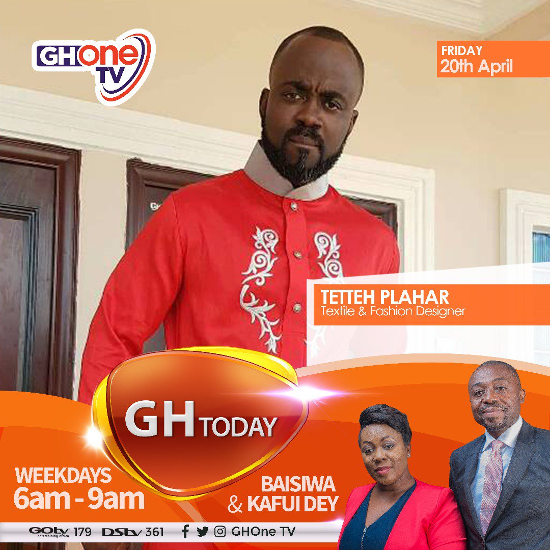 ghonetv's tweet photo. Fashion Designer, @awagu will be guest on the show. 

Tune in and keep watching #GHToday https://t.co/8VteKjXgP2