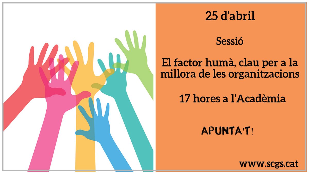 gestiosanitaria's tweet photo. Últimes places! 25 d'abril. Sessió sobre El factor humà, clau per a la millora de les organitzacions amb @FundFactorHuma @AnnaFornes https://t.co/0Ie1X6ymRo #factorhuma https://t.co/rYZtkE95cs