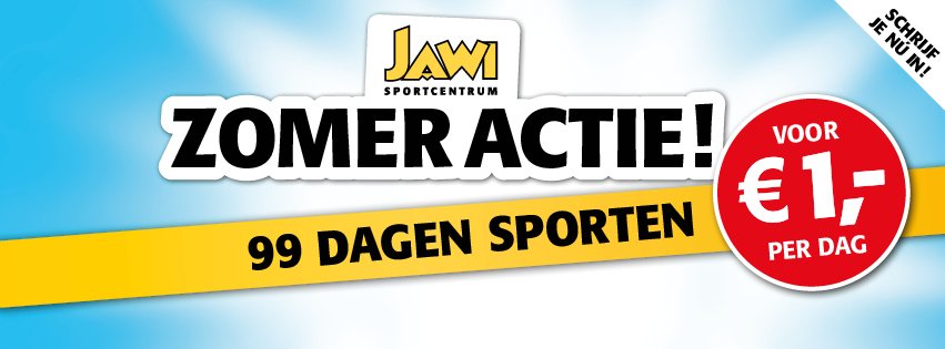 Vanaf maandag 23 april weer af te sluiten, onze Zomeractie!
99 dagen sporten voor maar €1,00 per dag!
ap.lc/YSbE2