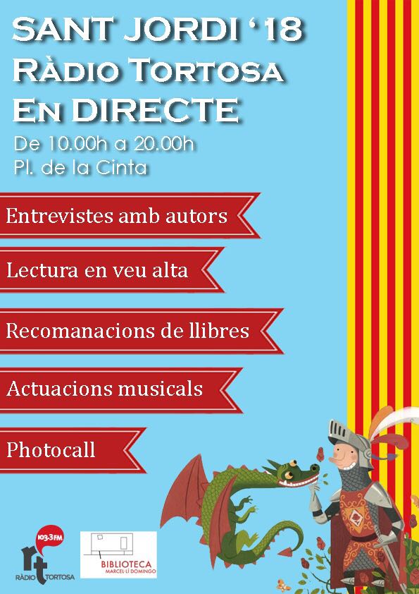 Tortosa's tweet photo. Sant Jordi a la plaça de la Cinta!!! Dilluns 23 d'abril durant tota la jornada, una programació especial d'activitats organitzades conjuntament per Ràdio Tortosa i la Biblioteca Marcel·lí Domingo / #tortosa #radiotortosa #bibliotecamd #museudetortosa #teatretortosa https://t.co/RLt4385Obq