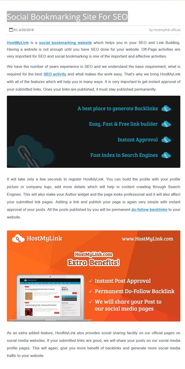 hostmylink's tweet photo. Do you want to find high strong #SBM? #HostMyLink is a #socialbookmarkingwebsite which helps you in your #LinkBuilding. It gets instant #approvalbacklink of your submitted links. you will get #permanentdofollowbacklinks to your website at https://t.co/hRNrmdtTZu https://t.co/oC65ougWJW