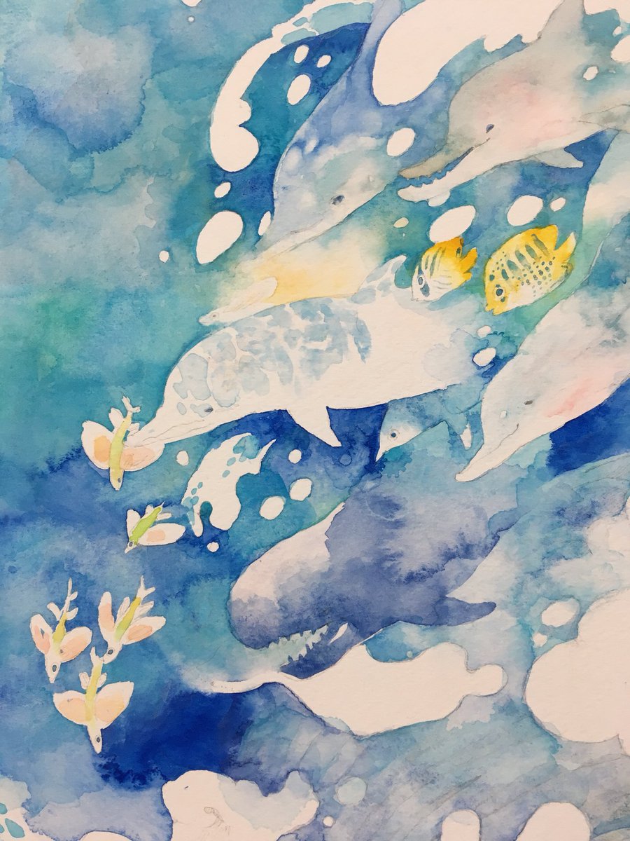 umi” #2018モク絵 #watercolor F20号 透明水彩こちらも個展で展示中