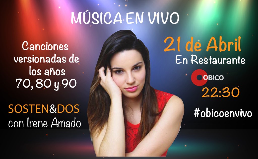 🎤Música en vivo🎤 en Restaurante Obico 📌ENTRADA GRATIS #madrid #evento #años80 #años70 #años90 #musicamadrid #sosten&amp;dos #concierto #envivo 
facebook.com/events/1804209…